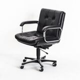 Vintage leather armchair. Swivel, on casters, multi-position. Norway, 1970s.