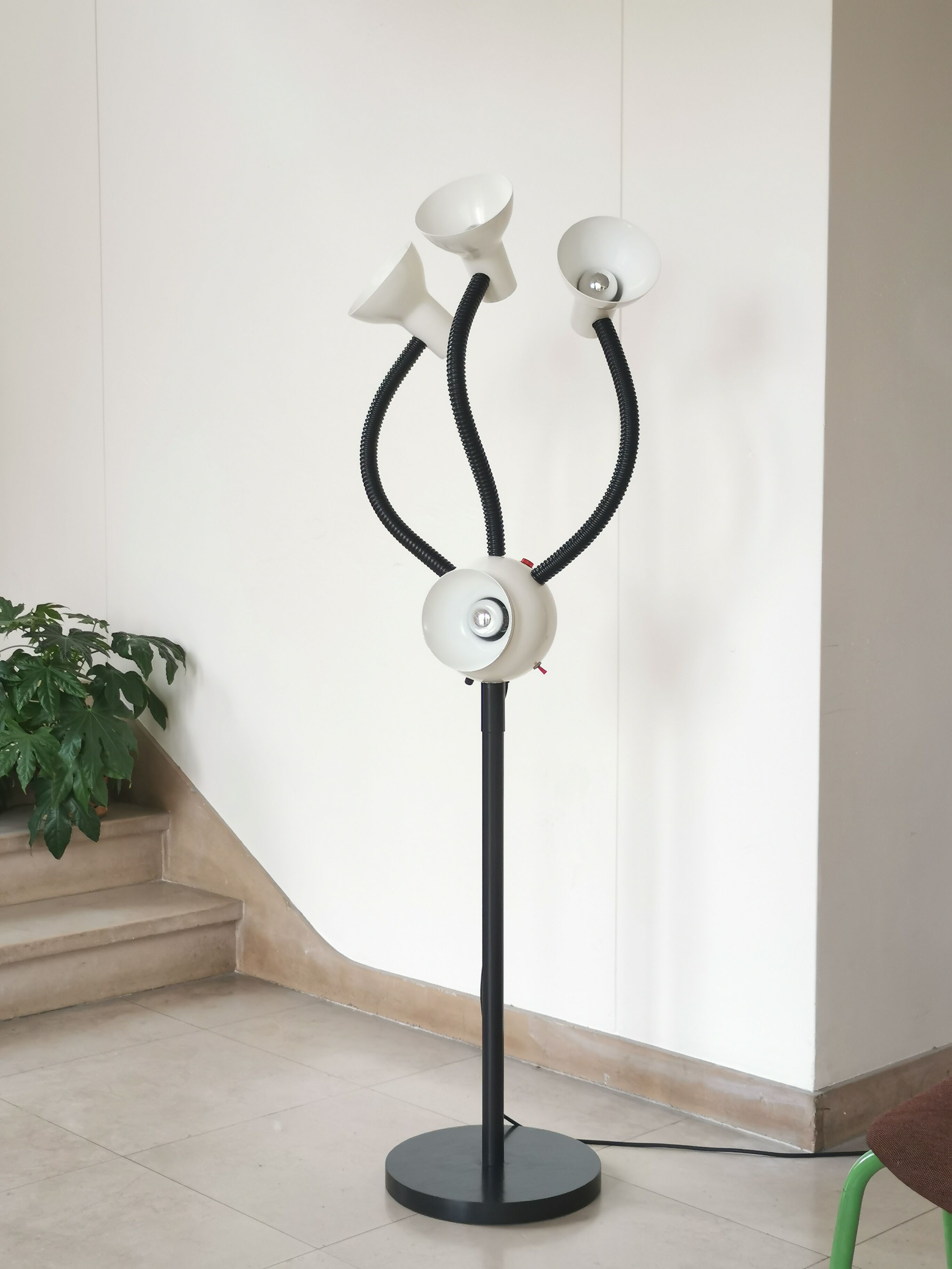 Space age lamp with 4 articulated spots, eyeball, sci-fi, 1970.