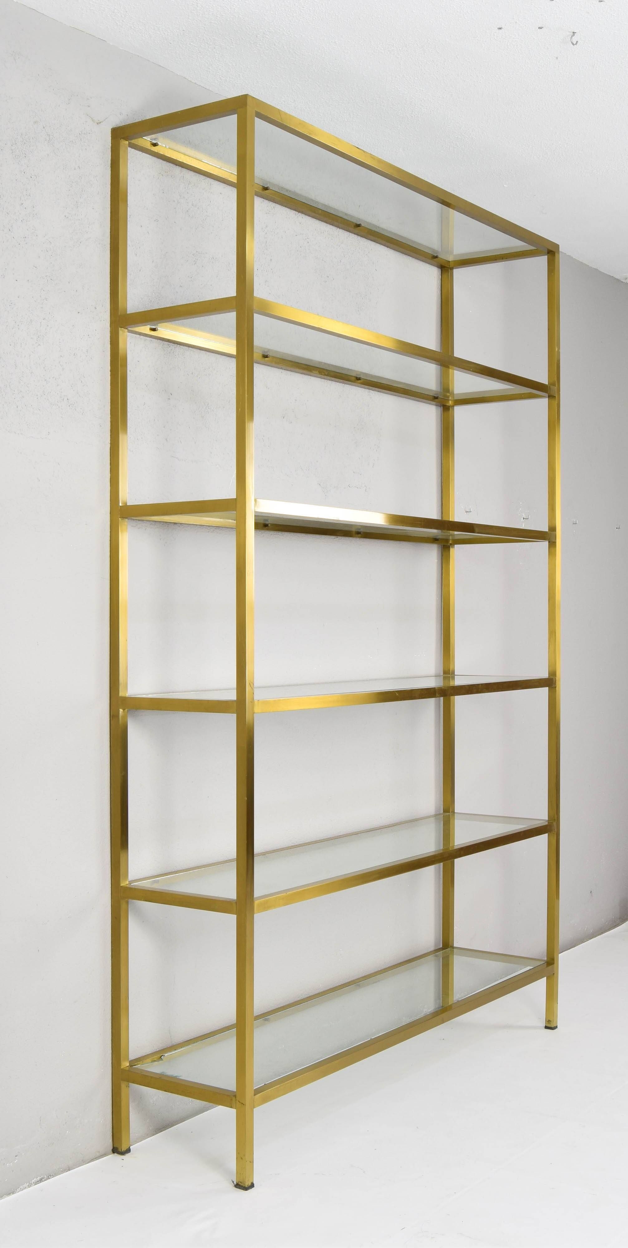 Hollywood Recency Brass and Crystal Shelving, France 70s