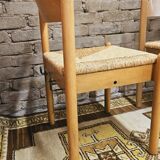 4 chaises en paille dans le style Charlotte Perriand 1970 vintage