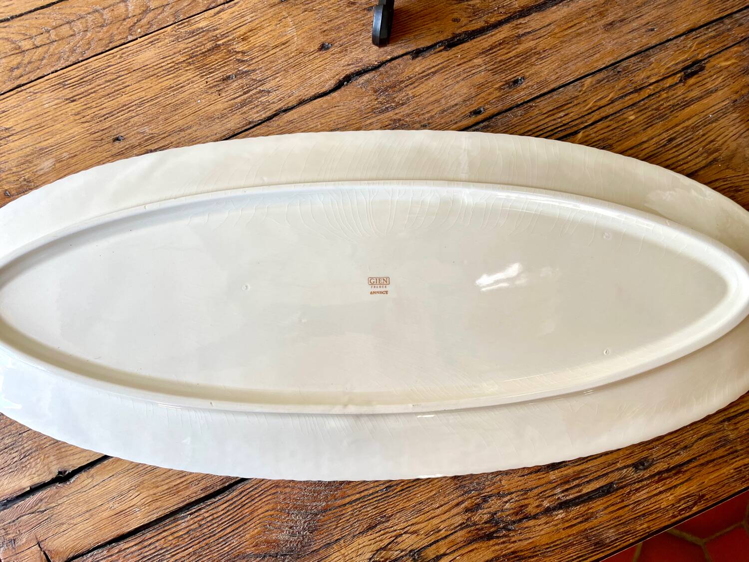 Large fish platter with its sauce boat, annecy model, vintage gien.