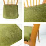 Lot de 6 chaises rembourrées Benze Mid Century avec entretoises en bois vert Design danois vintage des années 70
