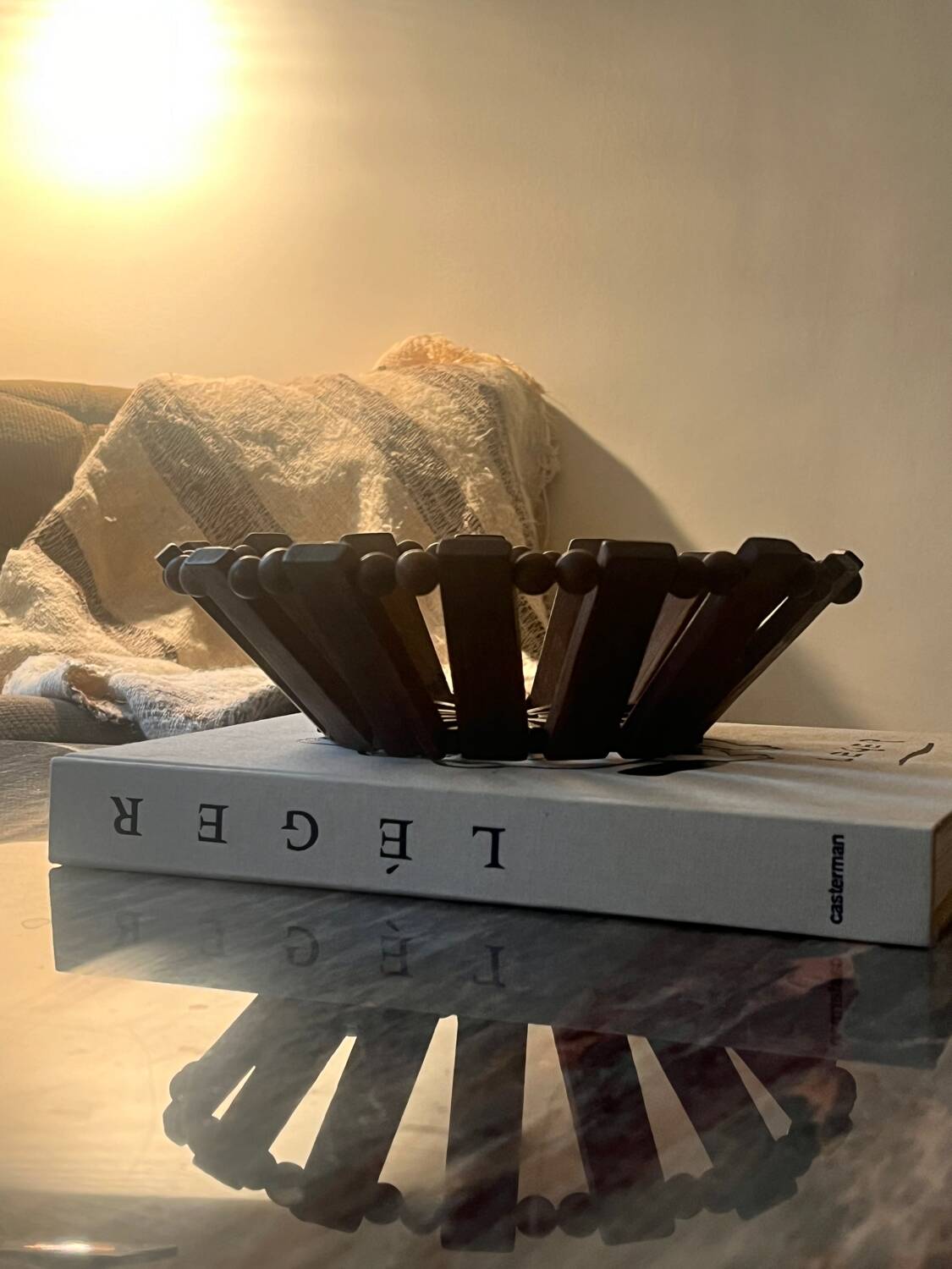 Geometric olive wood basket, France 1970