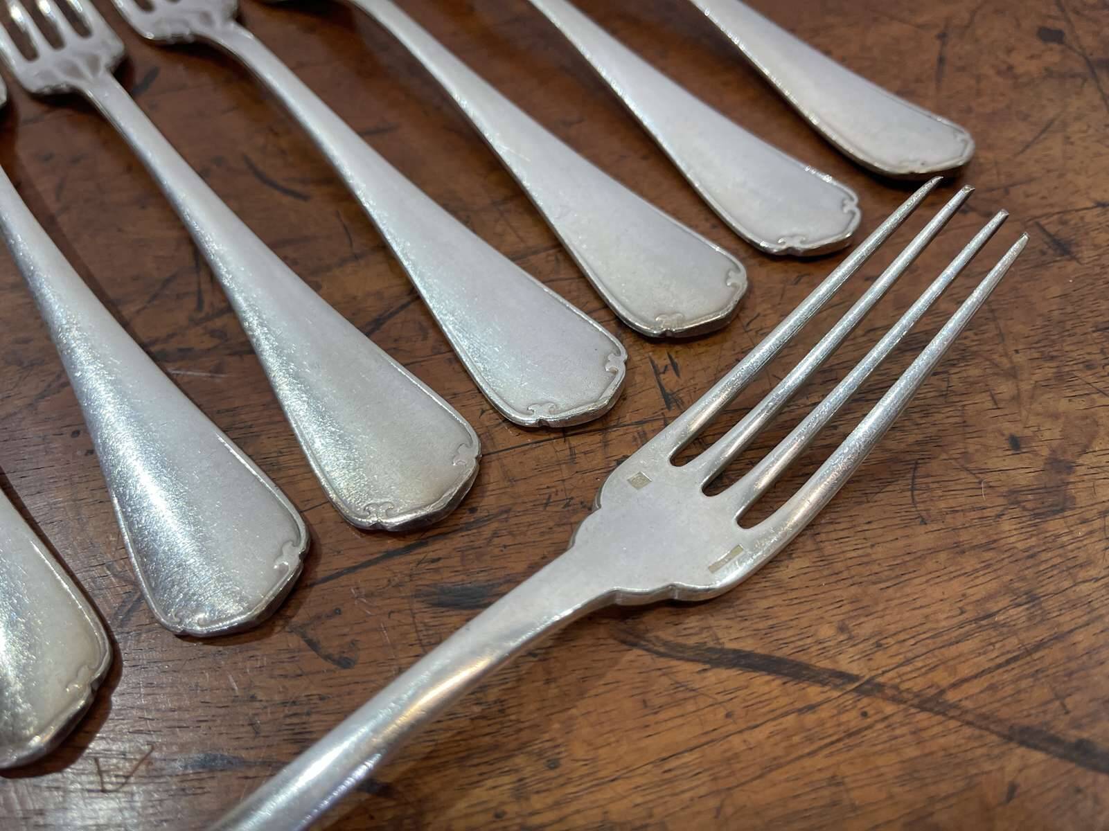 Set of 12 silver-plated metal forks christofle