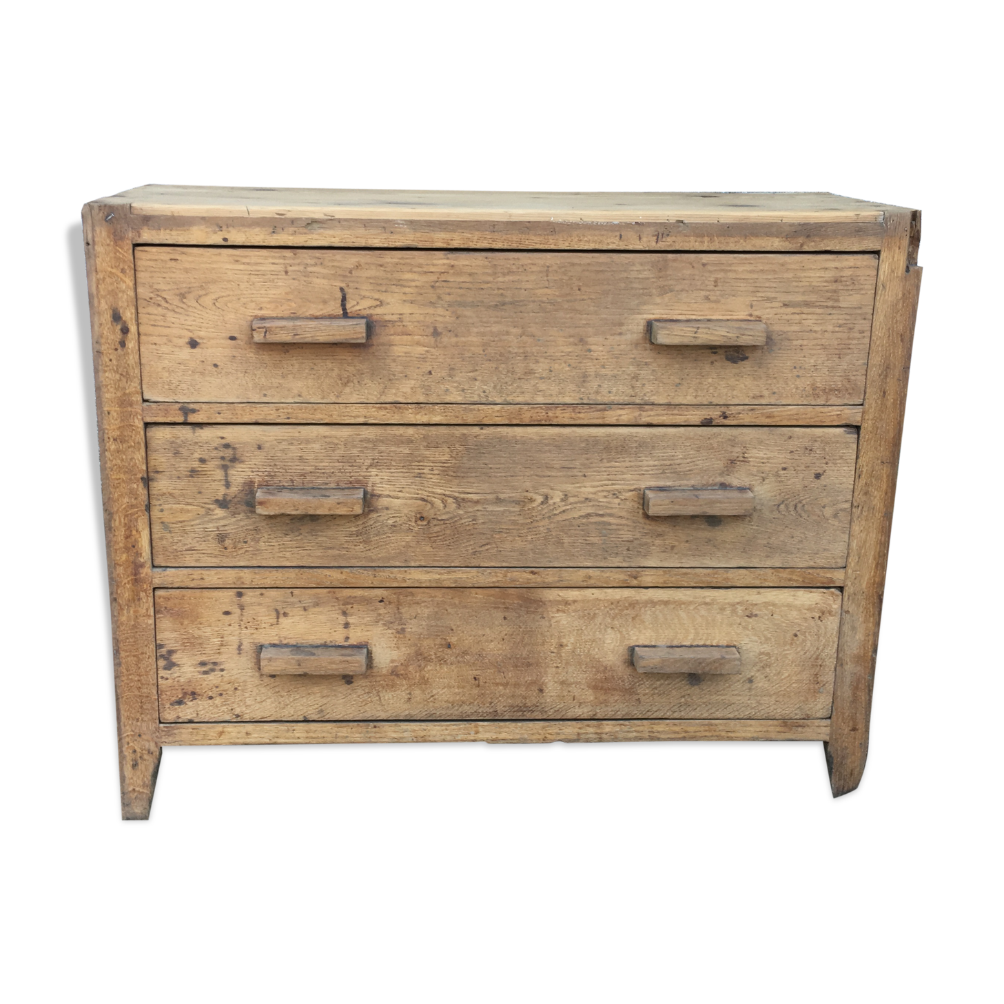Old retro vintage chest of drawers 3 drawers wooden crude façade oak