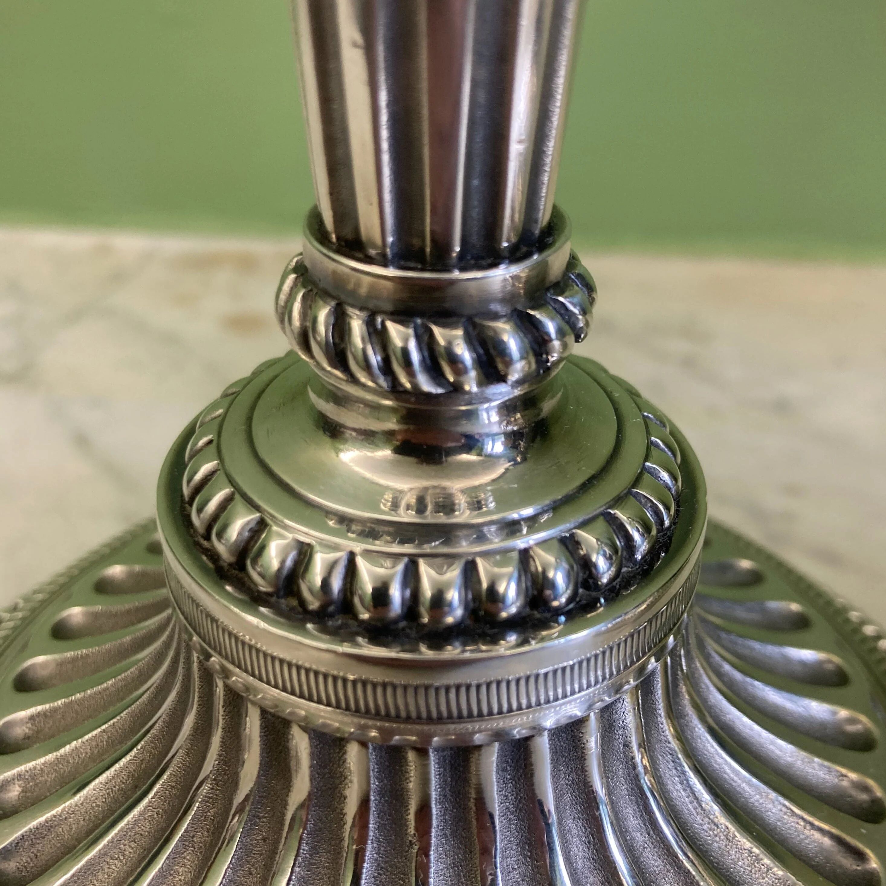 Pair of silvered bronze candlesticks from the 19th century in Louis XVI style signed Voisenet.