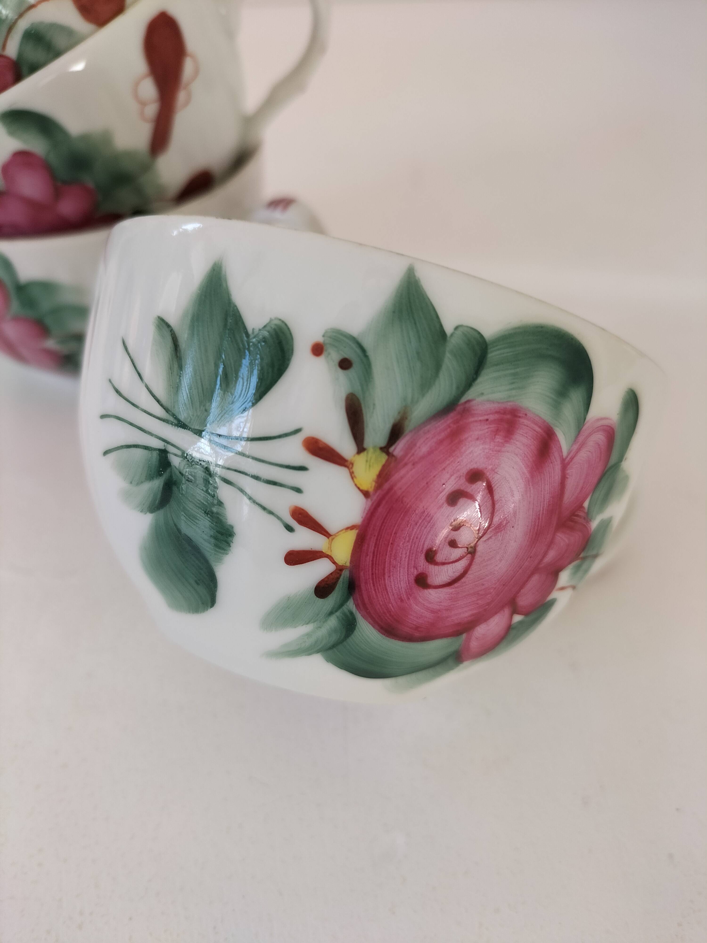 4 tasses scandinaves peintes main Arnold Wiig - Ostfriesland années 50-60