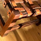 Wooden Brazilian Brutalist Leather Foot Stool Pouf