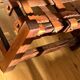 Wooden Brazilian Brutalist Leather Foot Stool Pouf