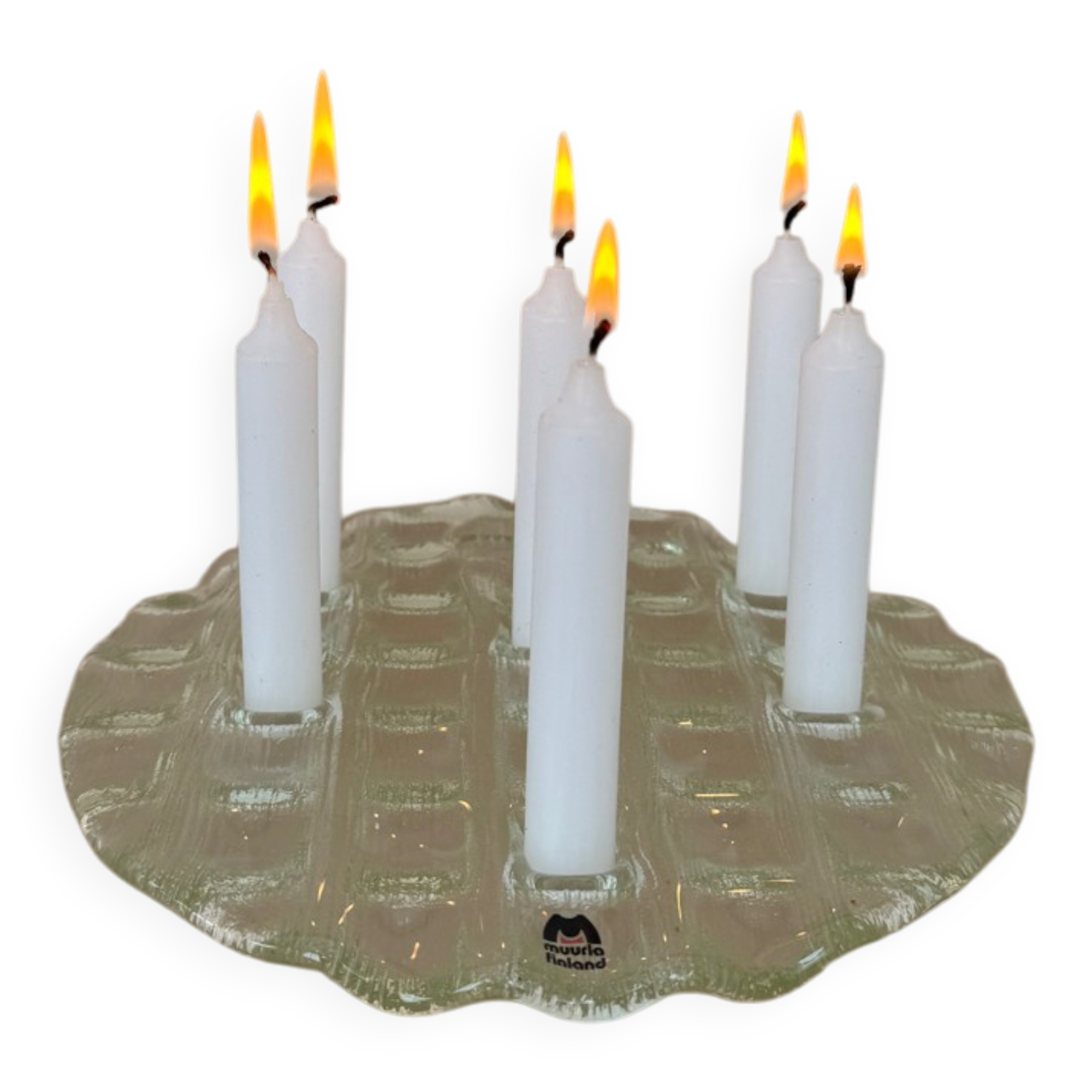 Vintage Mid Century Modern Muurla Glass 6 Place Round Candle Holder, M