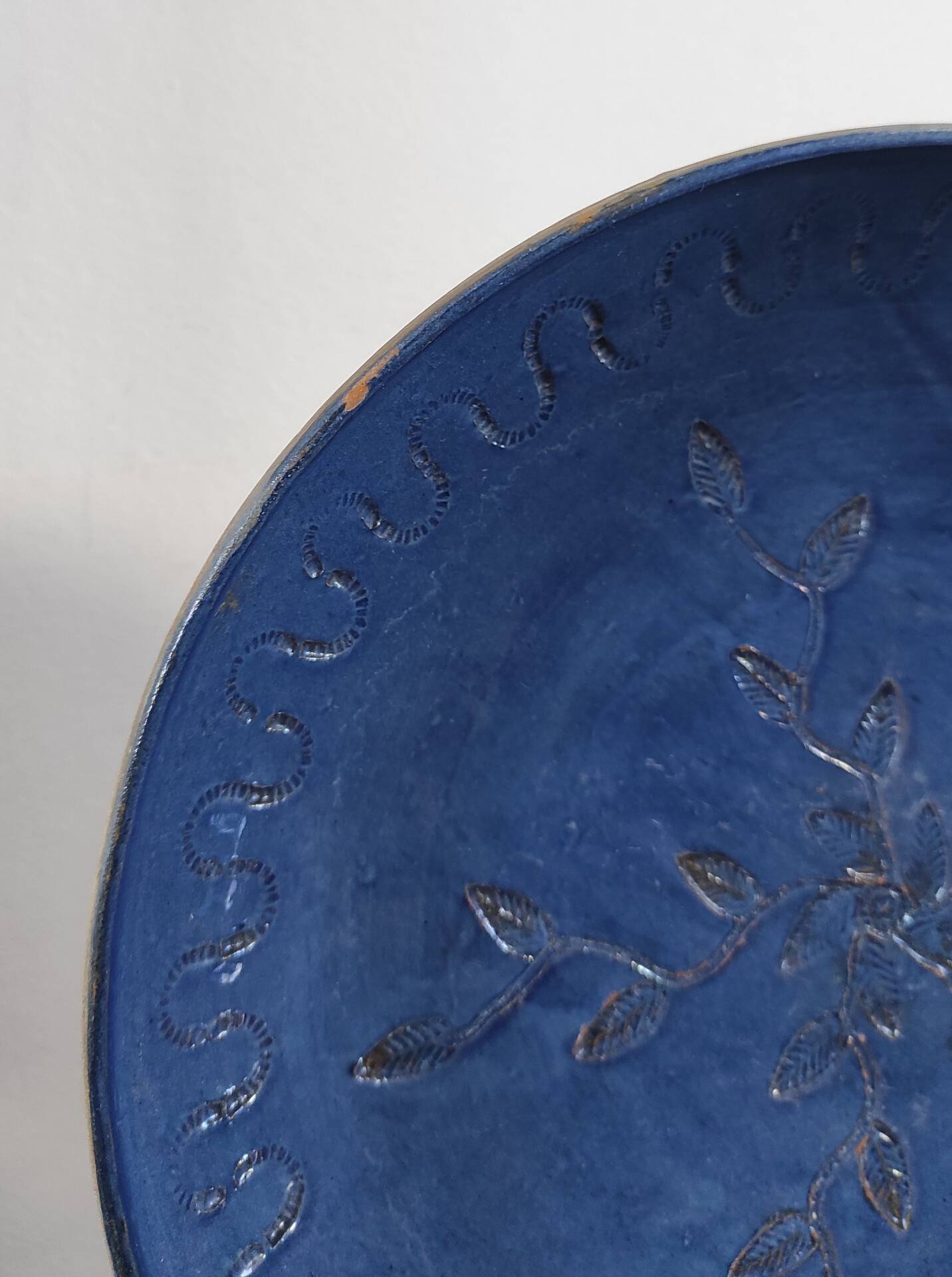 Vintage cobalt blue glazed stoneware plate