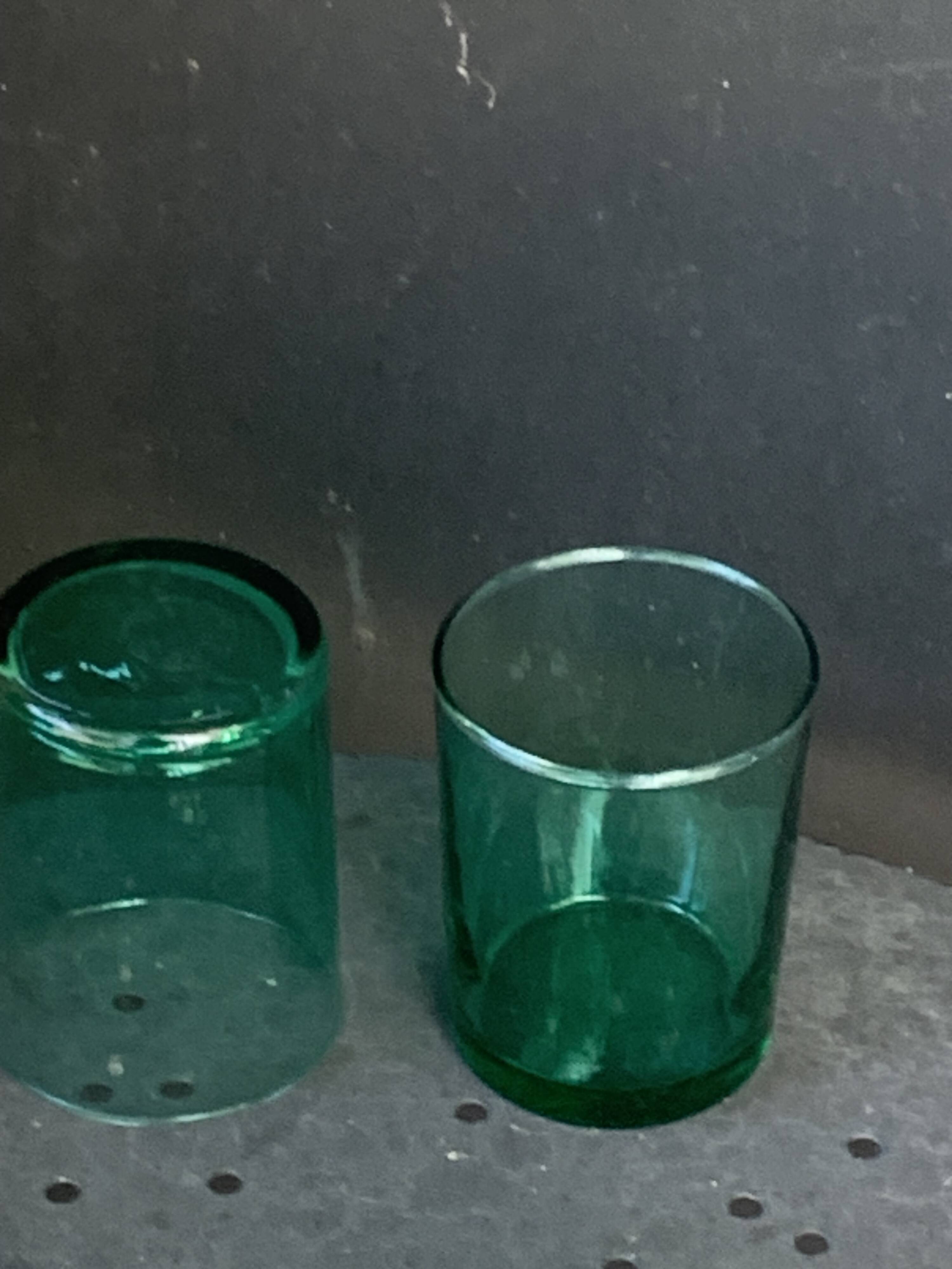 7 verres de couleur verte publicitaire Huile LESIEUR vintage 1970