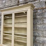 Vitrine bibliothèque buffet deux corps milieu XIXeme en sapin patine blanc