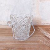 Seau à glaçons vintage en verre ciselé avec poigné en métal argenté