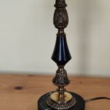 Table lamp base candlestick in chiselled brass and marble base.