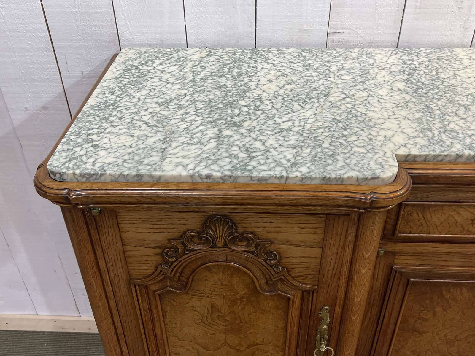 SOUBRIER Chippendale sideboard in oak, elm burl and marble