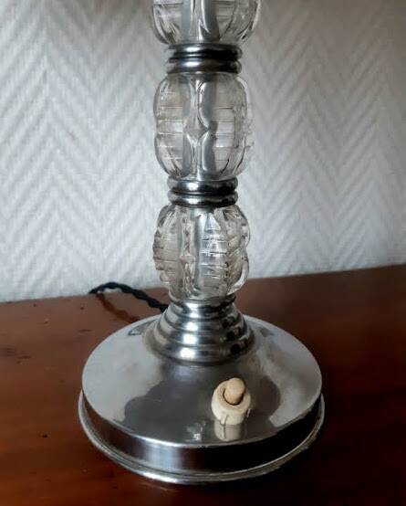 Art deco glass and metal lamp