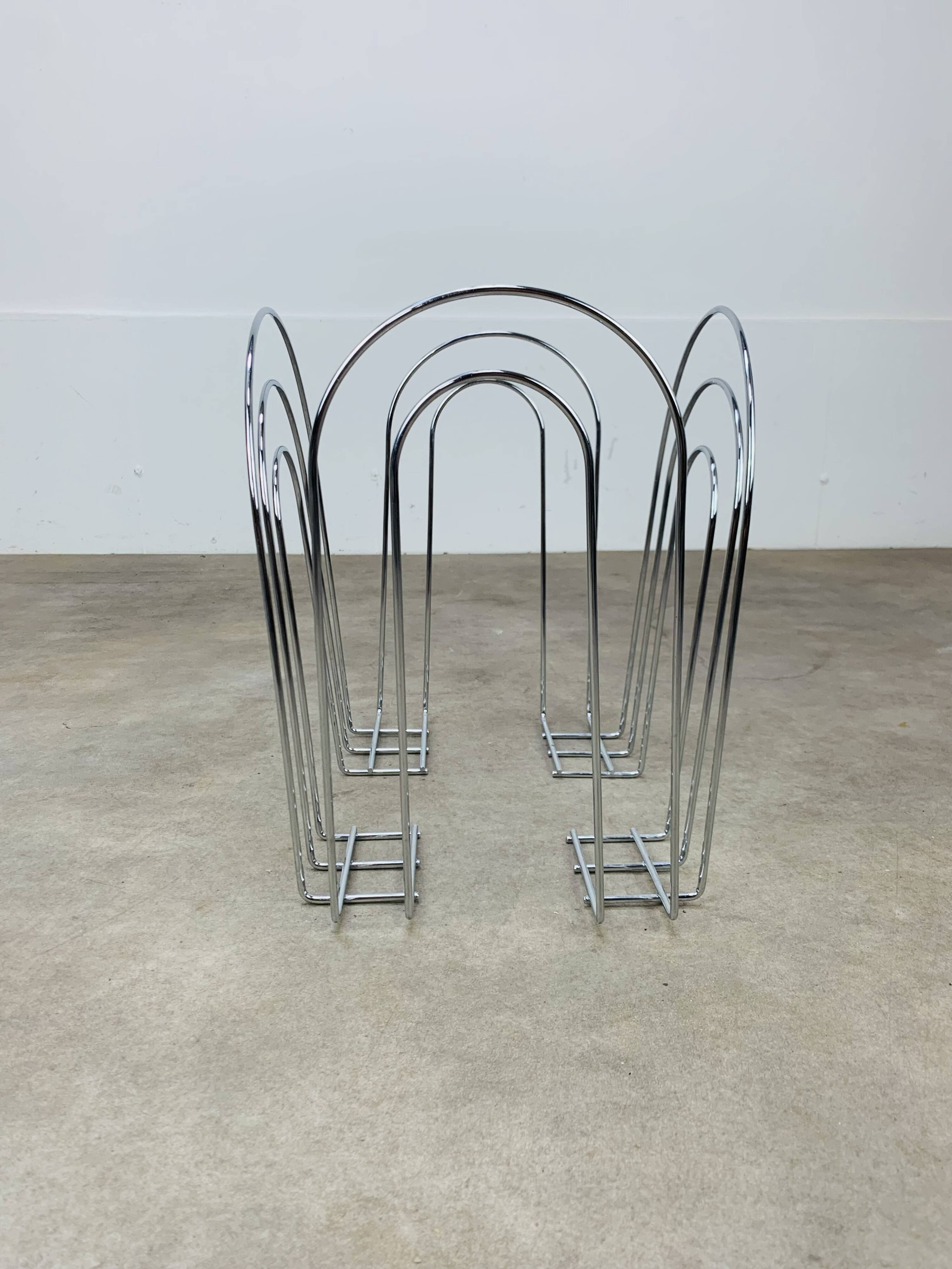 Postmodern chrome metal magazine rack from the 80s