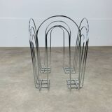 Postmodern chrome metal magazine rack from the 80s