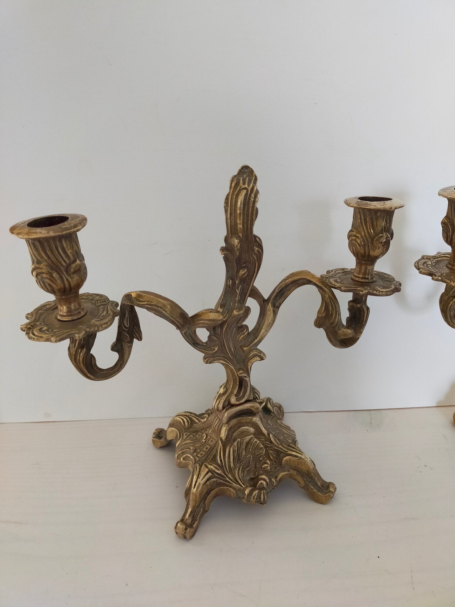 Pair of vintage brass 2-candle candelabra candlesticks
