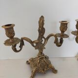 Paire de bougeoirs candélabres à poser 2 bougies en laiton vintage