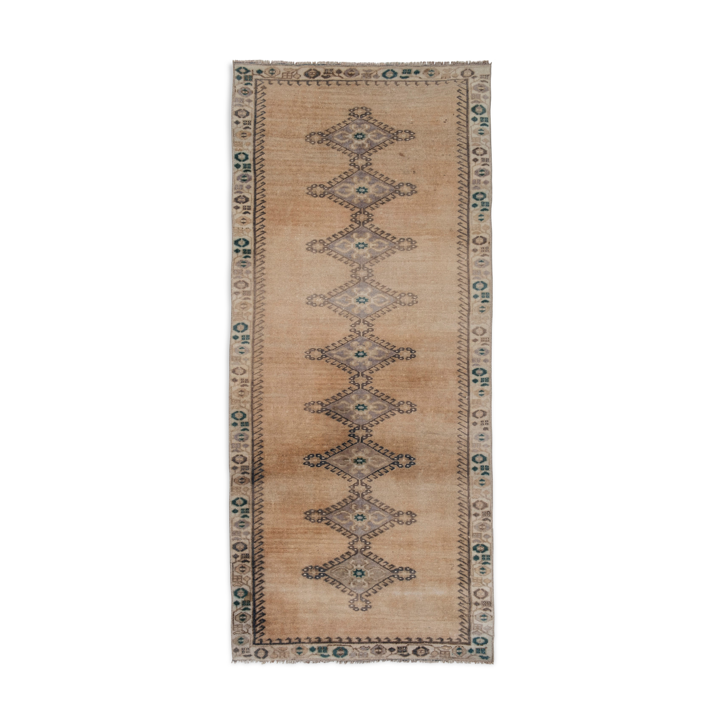 Distressed turkish oushak rug runner with soft color 100 x 228 cm
