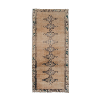 Distressed turkish oushak rug runner with soft color 100 x 228 cm