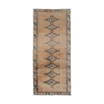Distressed turkish oushak rug runner with soft color 100 x 228 cm
