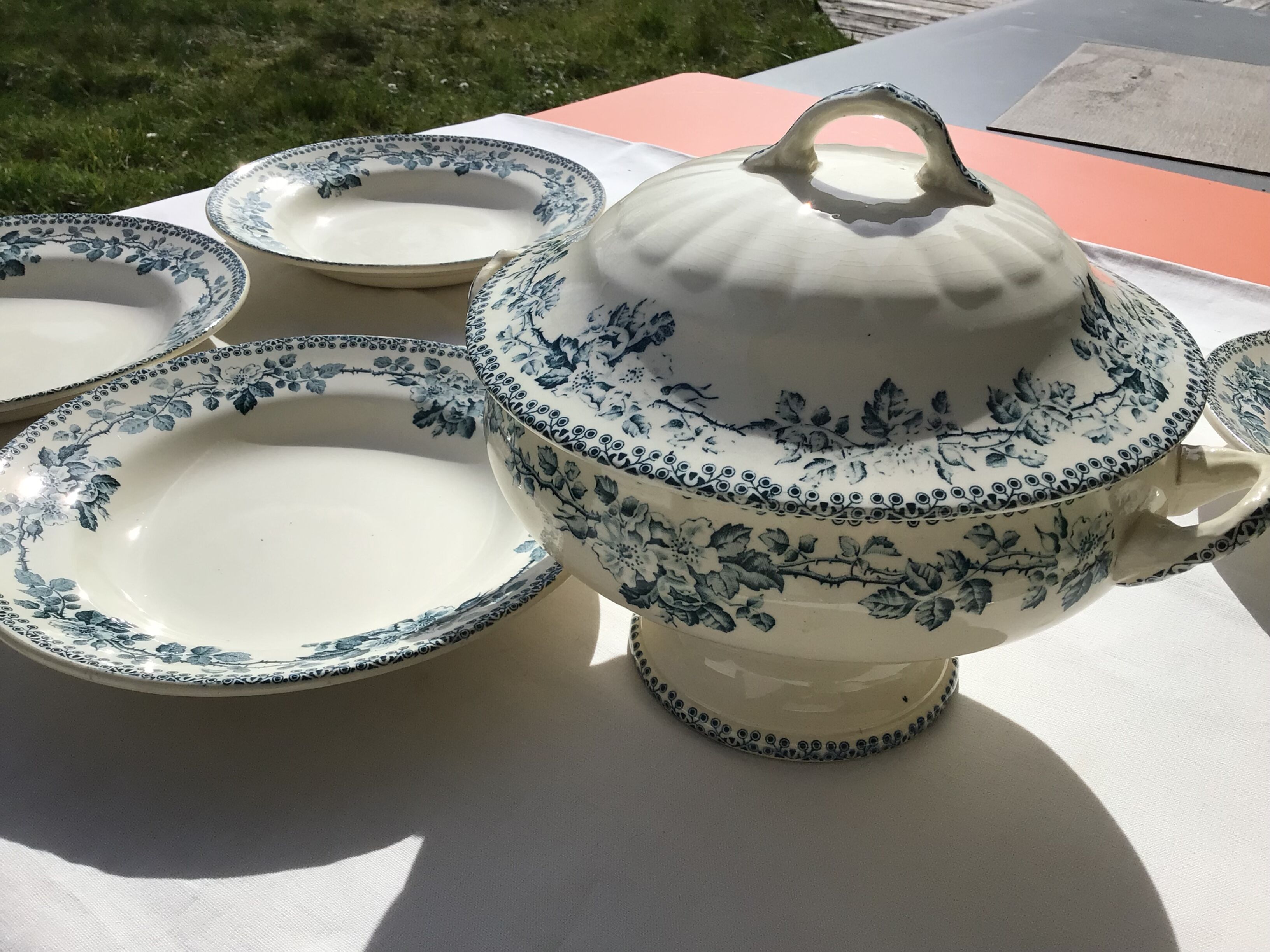 5 assiettes creuses Terre de Fer modèle Guadeloupe Debray bleu