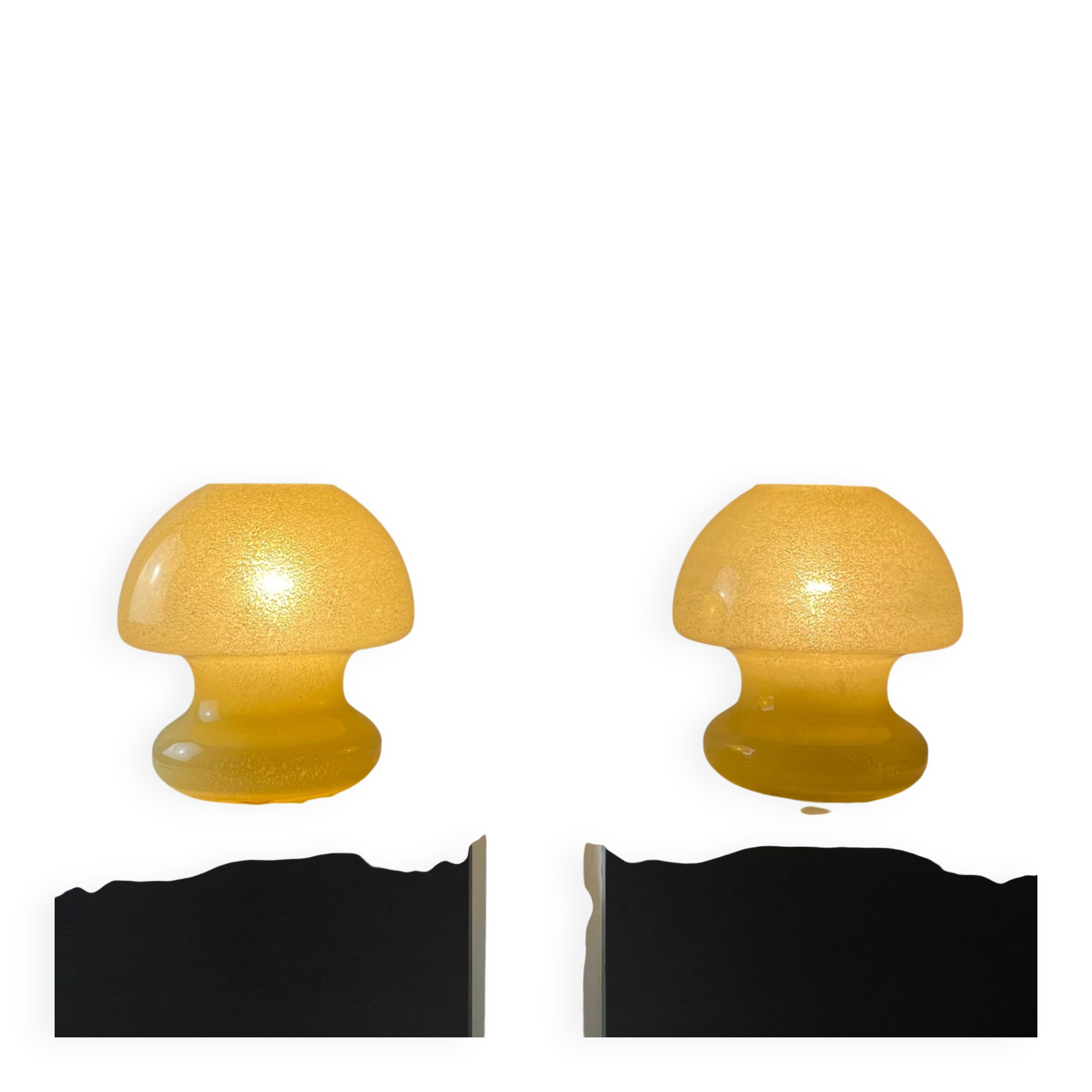 Pair of yellow glass mushroom table lamps by Doria Leuchten, 1970.