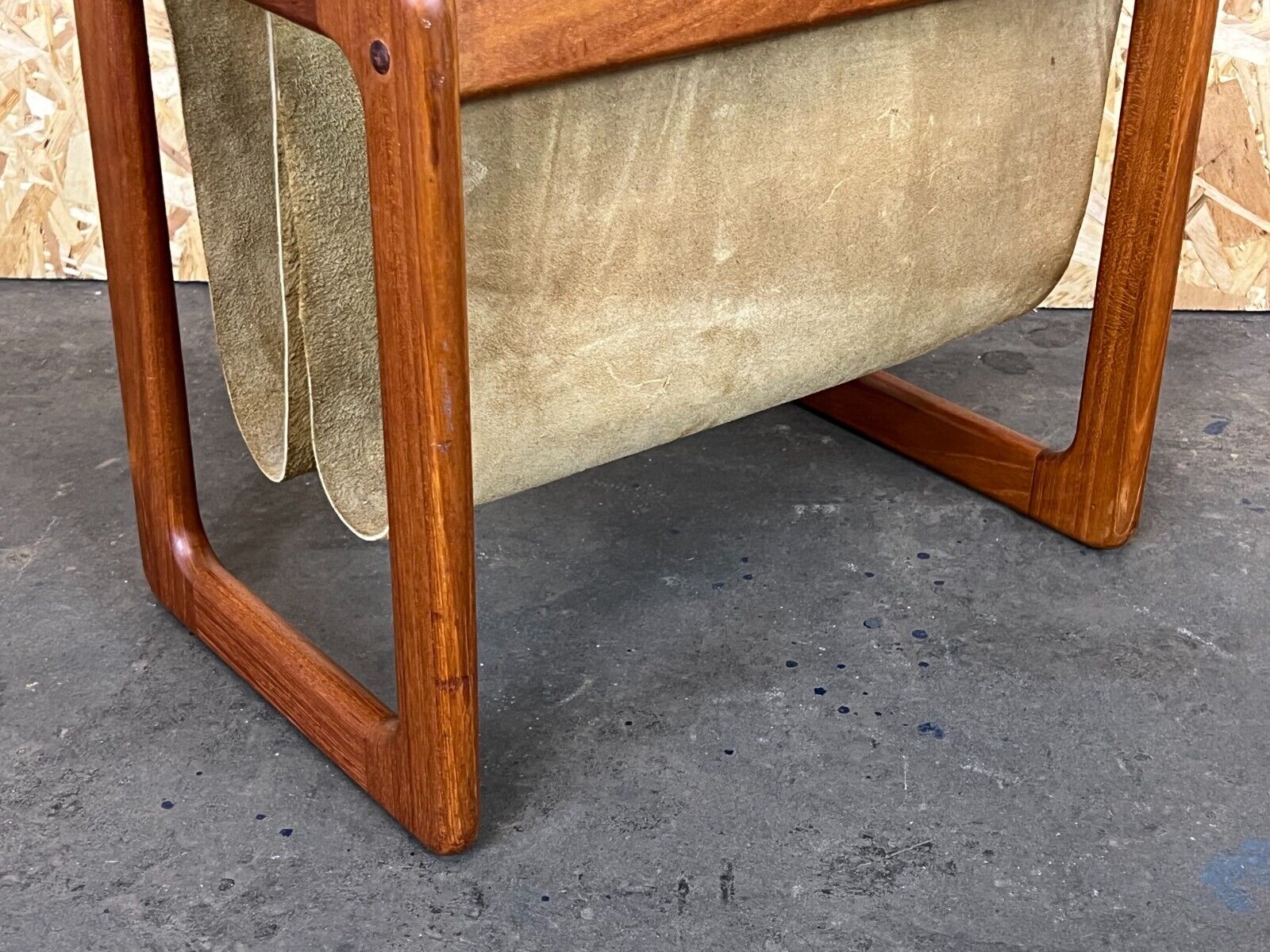 60's 70's newspaper holder magazine rack by Aksel Kjersgaard in teak and suede