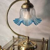 small brass lamp 29x20 pretty tulip lace glass elec ok