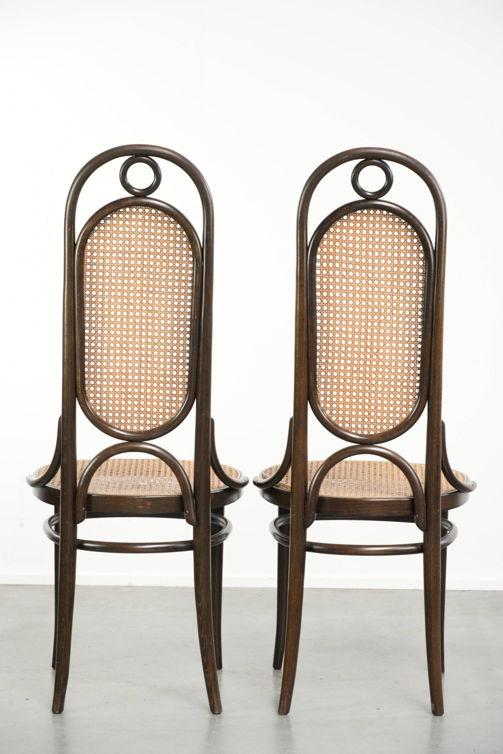 Set of 6 original vintage Thonet long John design diningchairs with webbing