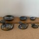 Set of 3 antique tin and brass ducks