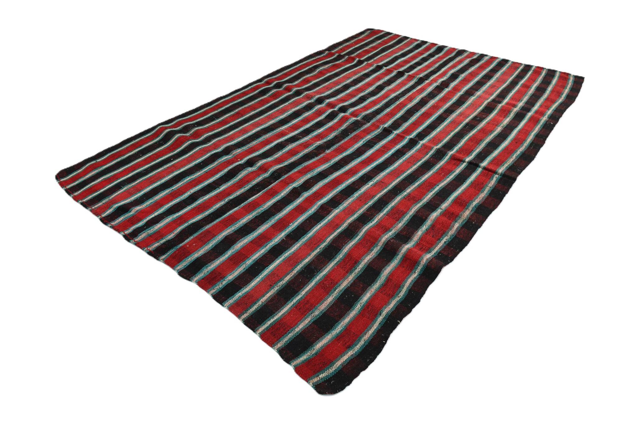 7x10 Kilim Red & Green Striped  Kilim Rug, 202x312Cm