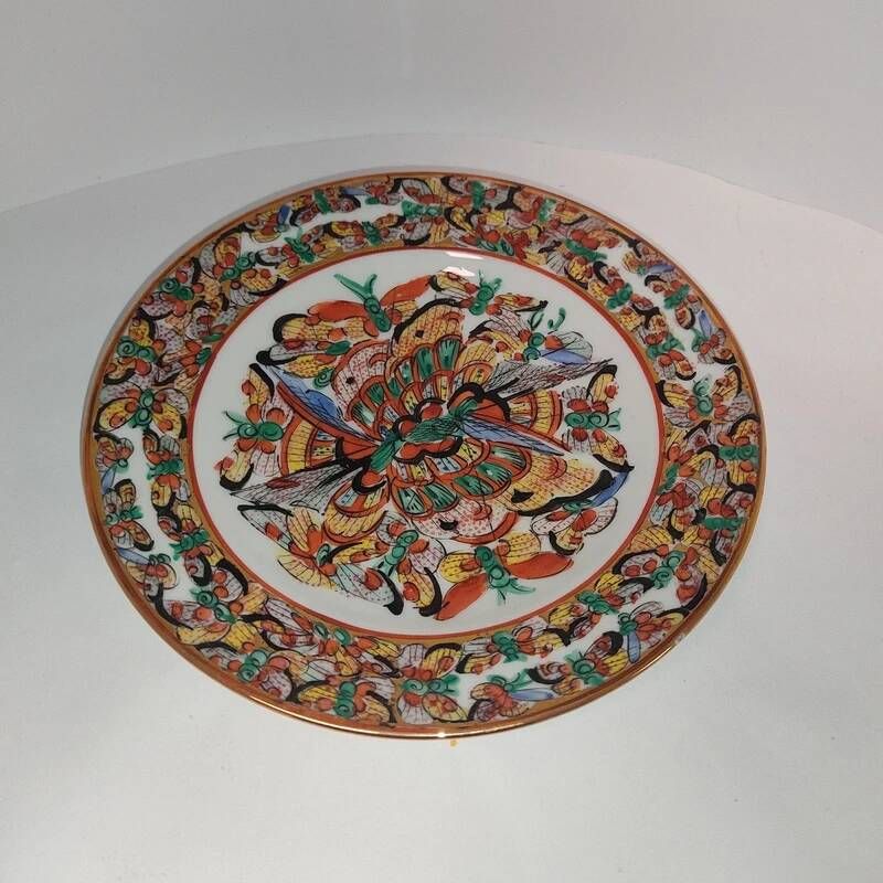Plate 1000 butterflies family canton pink floral polychrome decor Asia-Z851