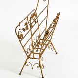 Extraordinary mid-century newspaper and magazine rack with a gilded metal