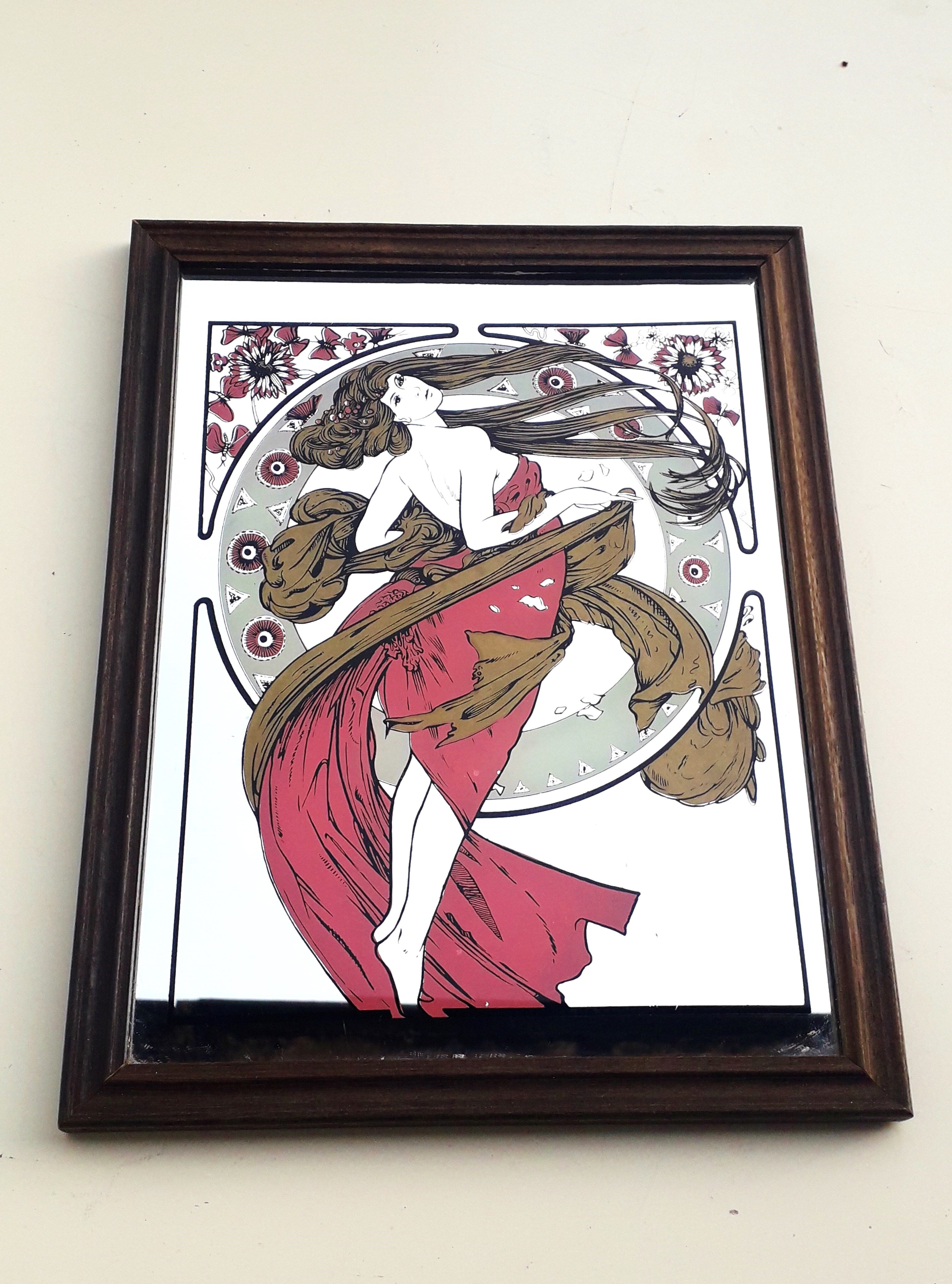 Mirror illustrated by Alphonse Mucha 1960 70 26x34cm