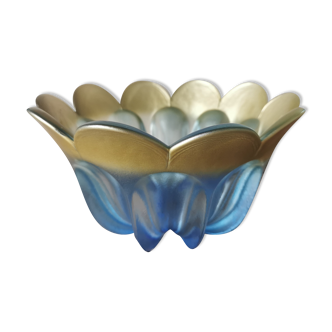 Gold and blue pressed glass bowl