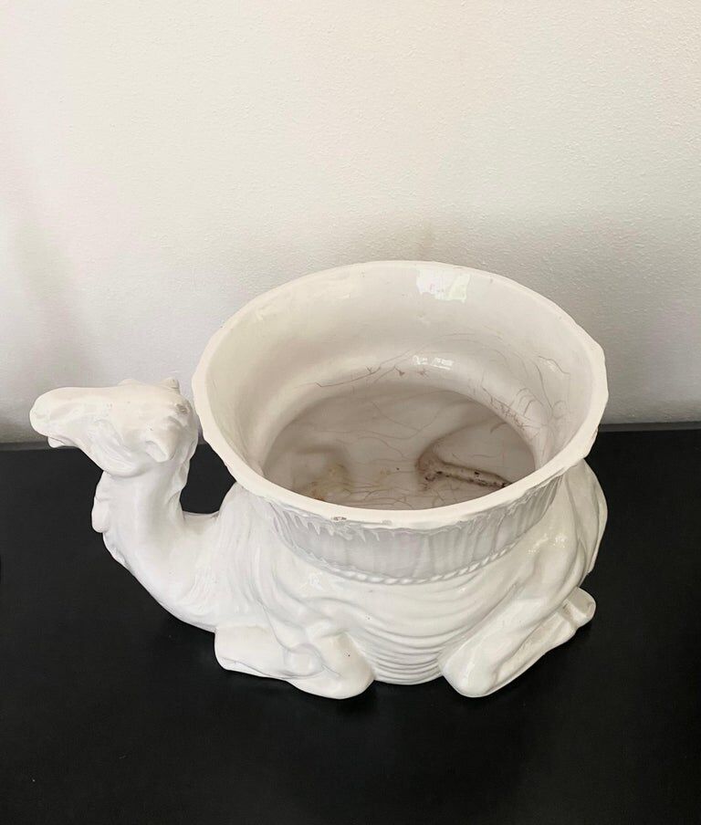 White Italian Ceramic Camel Flowerpot, Planter, Late 20th Century