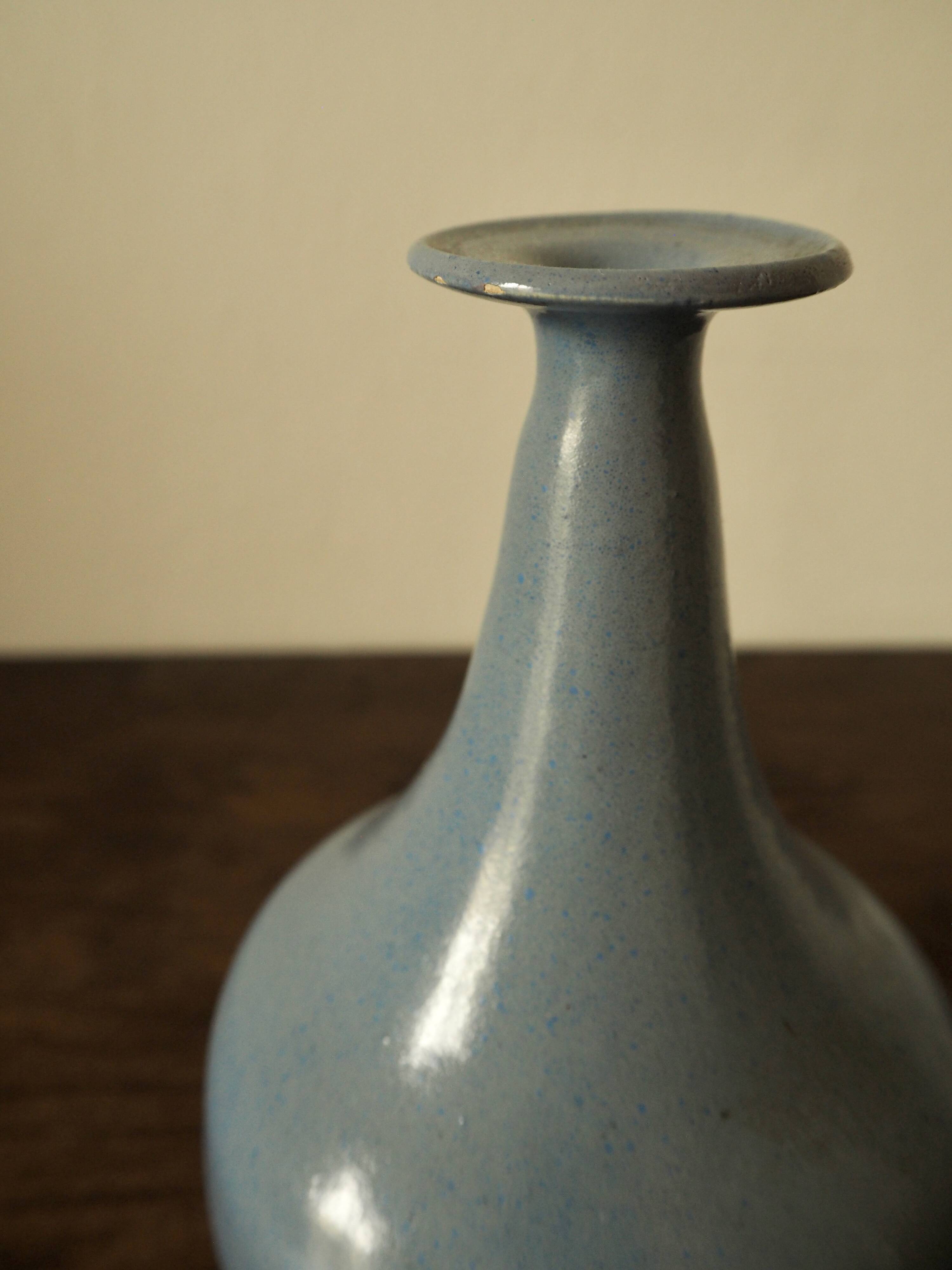 Handcrafted soliflore in blue ceramic signed JS