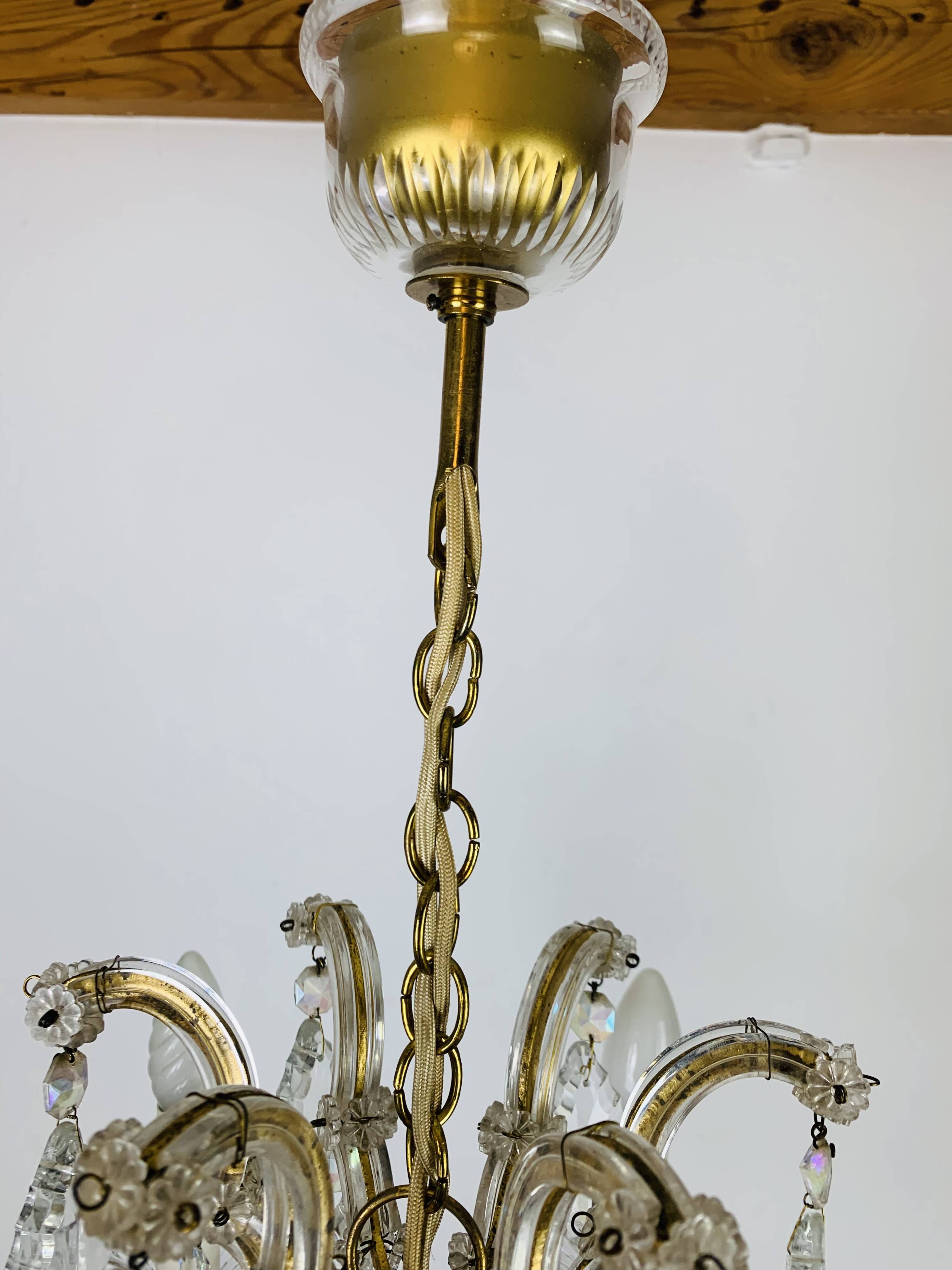 Palme & Walter chandelier, crystal and brass pendants, 1970s
