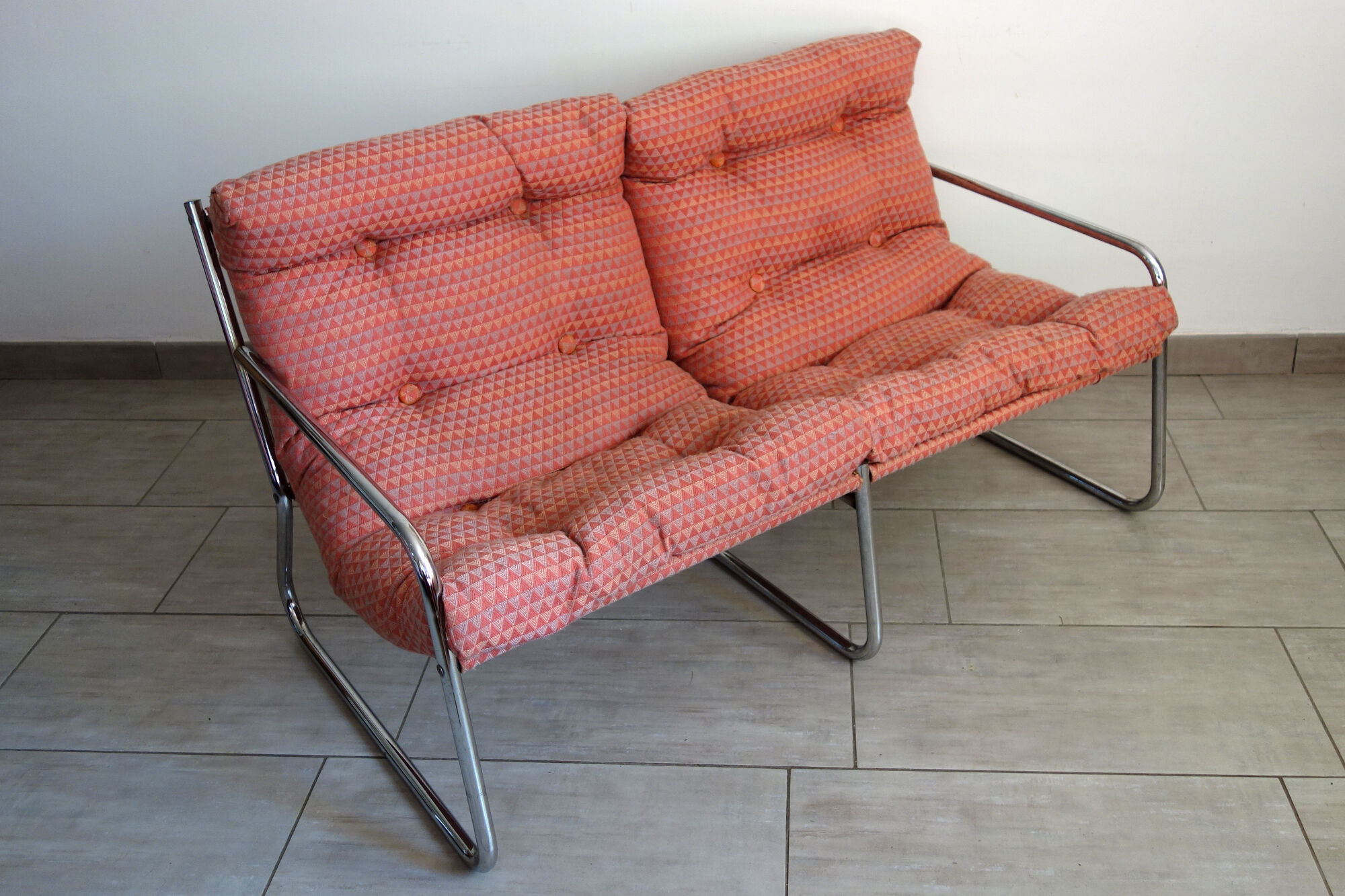 Sofa and armchair chrome steel and fabric 70s / 80s
