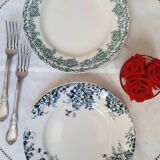 Assiettes plates anciennes dépareillées accompagnées d'un plat
