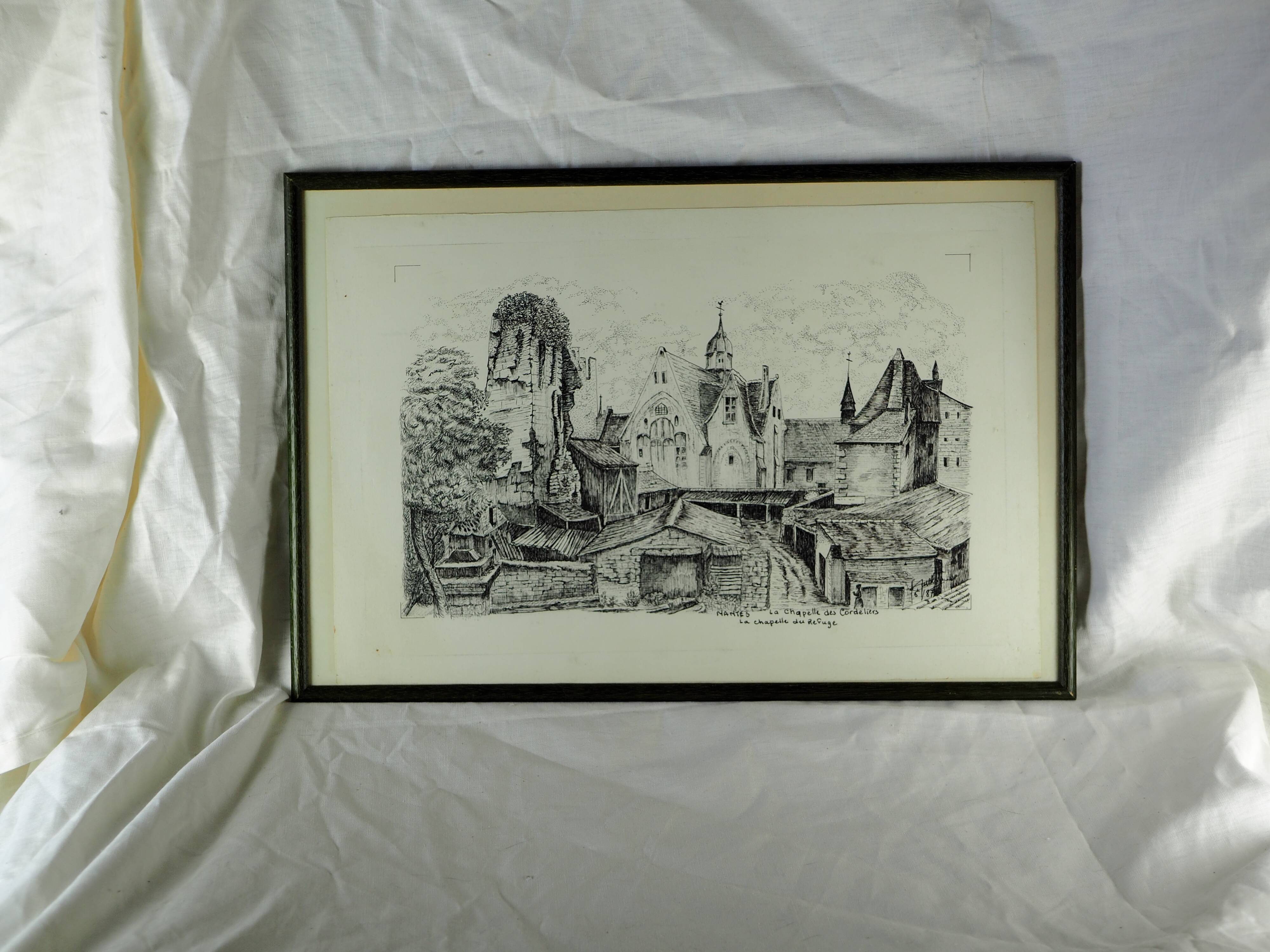 Original drawing of Nantes, rue des Cordeliers et du Refuge - ink on paper - 1987