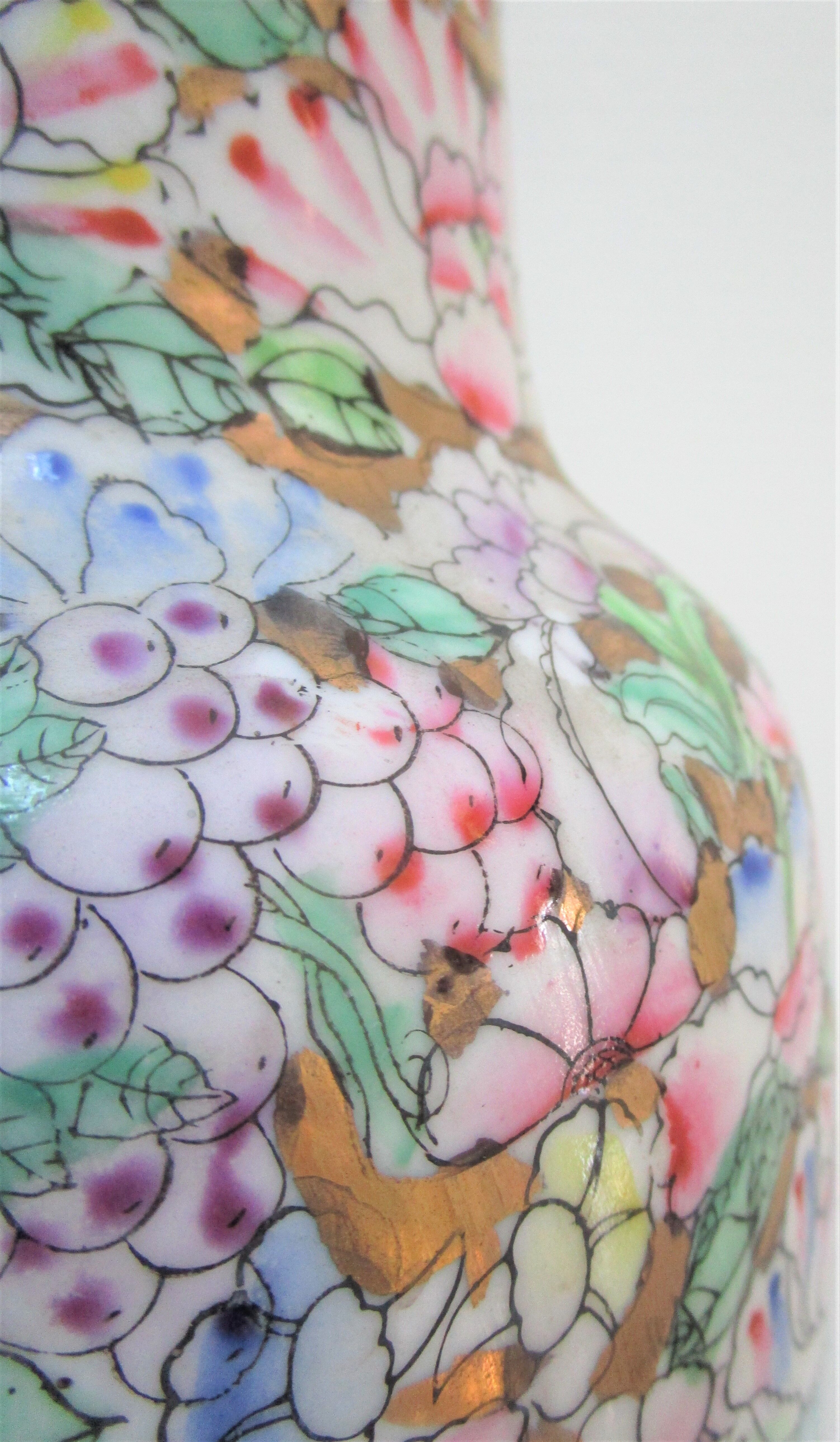 Chinese porcelain lamp foot with polychrome decoration of vintage flowers