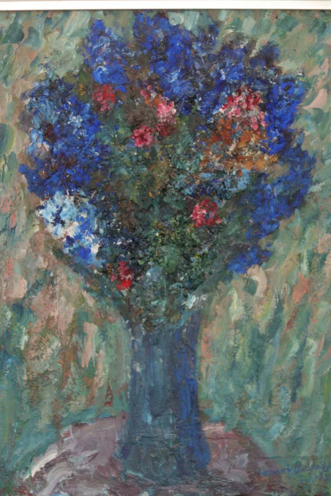 Huile sur toile suédoise – « Vase bleu » par Lennart Andersson