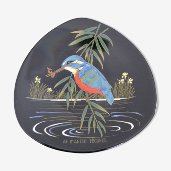 Decorative plate Longwy "the kingfisher", decorated hand and numbered