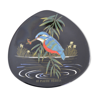 Decorative plate Longwy "the kingfisher", decorated hand and numbered