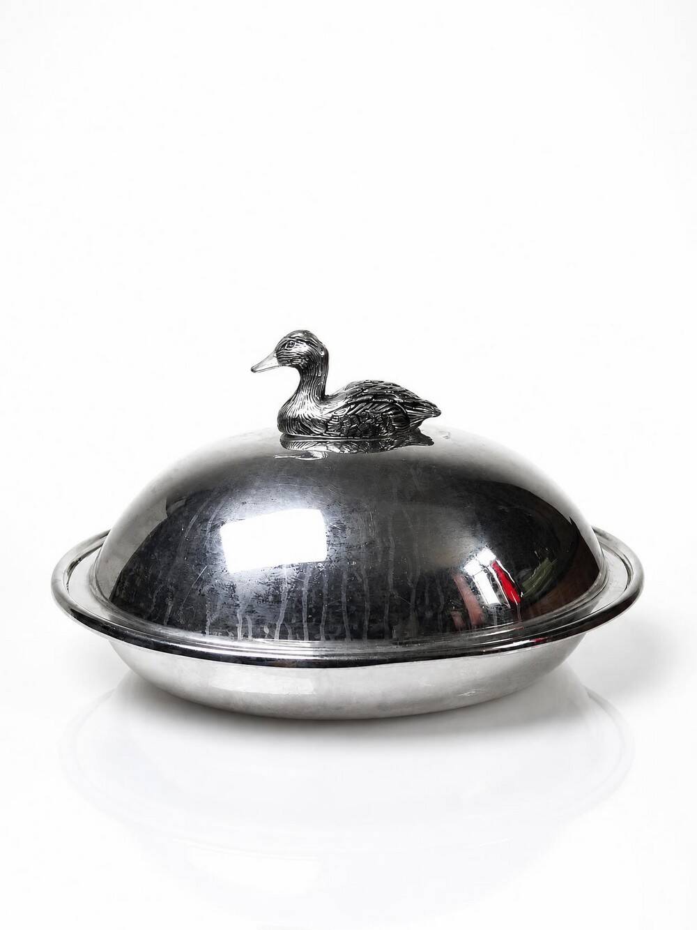 Vintage silver-plated foie gras bell duck handle from the 60s-80s.